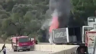 Hatay'da seyir halindeki tır alevlere teslim oldu