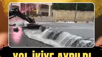 Eyüpsultan'da şiddetli sağanak sonrası yol çöktü