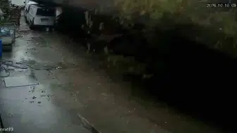 Zonguldak'ta istinat duvarının çökme anı kamerada: Köpekler telef oldu, araçlar enkaz altında kaldı