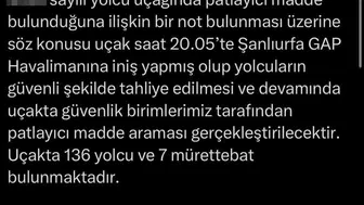 Şanlıurfa'daki uçakta bomba ihbarı üzerine acil tahliye yapıldı
