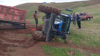 Gaziantep'te fren arızası yapan traktör devrildi