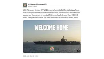 USS Abraham Lincoln uçak gemisi 322 gün sonra ABD'ye döndü