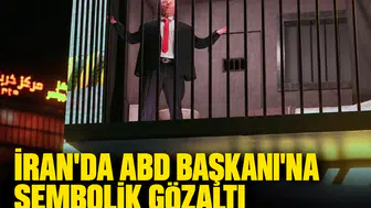 Tahran meydanında dikkat çeken gösteri: Trump kılığına giren oyuncu sembolik parmaklıklar ardında