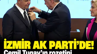İzmir AK Parti'de! Cemil Tugay'ın rozetini Cumhurbaşkanı Erdoğan taktı