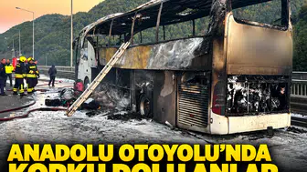 Bolu Dağı tünel viyadüklerinde yangın: Yolcu otobüsü demir yığınına döndü