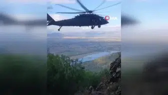 Konya'da kayalıklardan düşen kadın askeri helikopterle kurtarıldı
