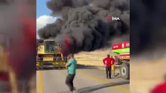 Ankara'nın Çubuk ilçesinde seyir halindeki biçerdöver alev aldı