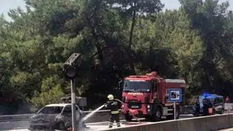 Sakartepe rampasında meydana gelen yangın aracın tamamen yanmasına neden oldu