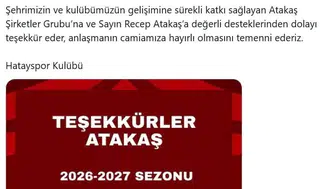 Hatayspor, 2026-2027 sezonunda Atakaş ile sırt sponsoru anlaştı