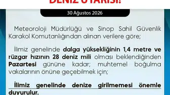 Sinop'ta olumsuz deniz koşulları nedeniyle denize girilmemesi hatırlatması
