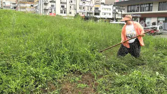 Rize'de yeşil alanlarda tırpanla geçim savaşı veren kadın