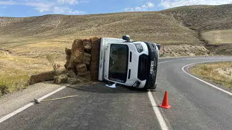 Tekman'da ot yüklü kamyonetin devrilmesi iki kişiyi yaraladı