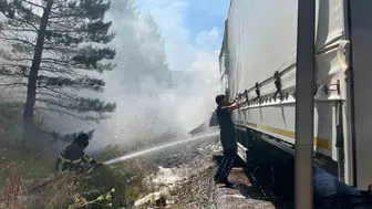 Bolu'da yangın paniği: Şeker yüklü tır ormana sıçradı