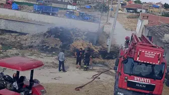 Eskişehir'de saman balyaları alev alev yandı