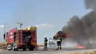Beyşehir'de seyir halindeki kamyonette yangın paniği