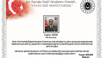 Bakan Güler, Uzman Çavuş Coşkun Sevim için başsağlığı mesajı yayımladı