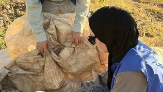 Kahta'da gençler badem hasadında bir araya geldi