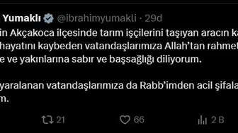 Düzce’deki üzücü kazanın ardından bakan yumaklı'dan başsağlığı mesajı