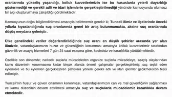 Tunceli Valiliği: Suç oranlarında genel bir artış yok, aksine düşüş var