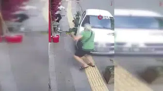 Giresun'da el freni unutulan otomobil bir yayayı son anda kurtardı