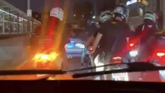 Bursa'da yol vermeyince motosikletçiler etrafını sardı
