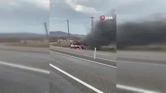 Erzurum’da seyir halindeki çekicide yangın meydana geldi