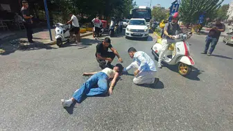 Aydın'da panik fren yapan motosiklet sürücüsü yere düştü