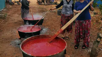 Erzincanlı kadınlar kış hazırlıklarına salça yaparak devam ediyor