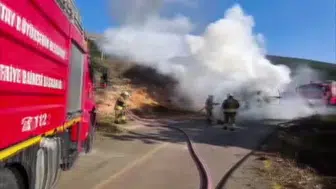 İskenderun'da yangın faciası: Seyir halindeki iş makinesi alev aldı