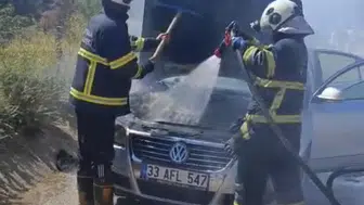 Batman'da alev alan otomobil itfaiye ekipleri tarafından söndürüldü