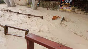 Şiddetli yağış sonrası dere taştı, çay bahçeleri sular altında kaldı