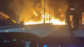 Türkistan'da 22 ton sentetik yağ taşıyan tırda yangın: can kaybı yok