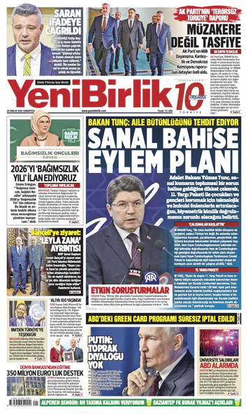 Yeni Birlik Gazetesi | 20 Aralık 2025