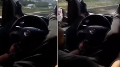 Otoyolda faciaya davetiye: Ayakları ile direksiyonu tutup hız yaptı