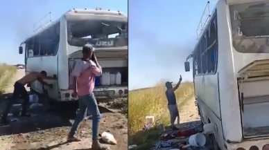 Suriye uyruklu tarım işçileri midibüsü taşlayıp kundakladı