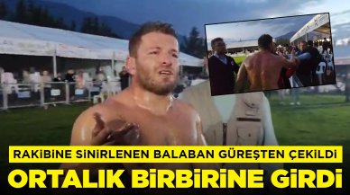 Rakibine sinirlenen İsmail Balaban güreşten çekildi, ortalık birbirine girdi