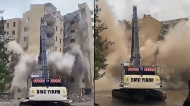 Depremde ağır hasar almıştı: 9 katlı bina yıkım sırasında çöktü