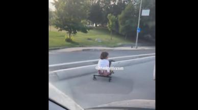 İstanbul’da bir garip olay! Küçük kız sahil yolunda scooter ile trafiğe çıktı!