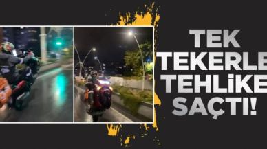 Tek tekerle kullandığı motorla tehlike saçtı