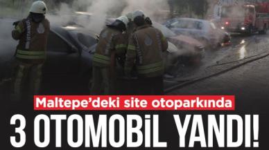 Maltepe'deki site otoparkında 3 otomobil yandı