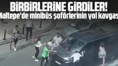 Maltepe'de minibüs şoförlerinin yol verme kavgası kamerada