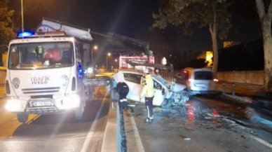 Zeytinburnu'nda ağaca çarpan sürücü refüje çıktı