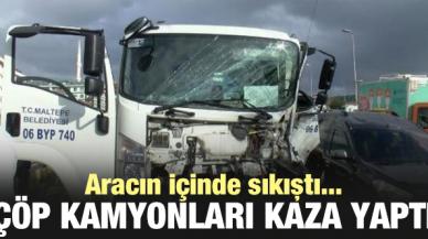 Maltepe'de çöp kamyonları kaza yaptı