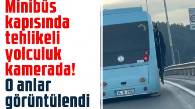 Maltepe'de minibüs kapısında tehlikeli yolculuk kamerada