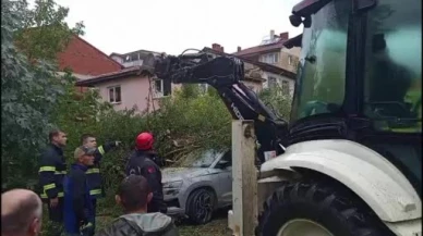 Çaycuma’da park halindeki otomobilin üzerine ağaç devrildi
