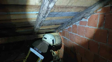 Safranbolu’da çatı katını yuvaya çeviren yaban arıları, itfaiye müdahalesiyle uzaklaştırıldı