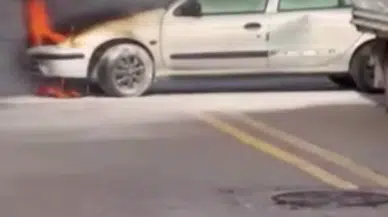 Yol ortasında otomobil alev topuna döndü!