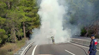 Seyir halindeki kamyon bir anda alev aldı! O görüntüler kamerada