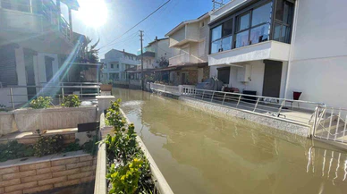 İzmir’i vuran sağanakta Foça’da diz boyu su: İş yerleri perişan!