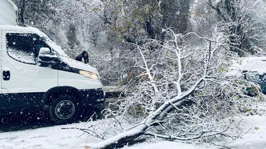 Birecik’te etkili olan kar yağışı ağaç dallarını kırdı, araçlar zarar gördü!